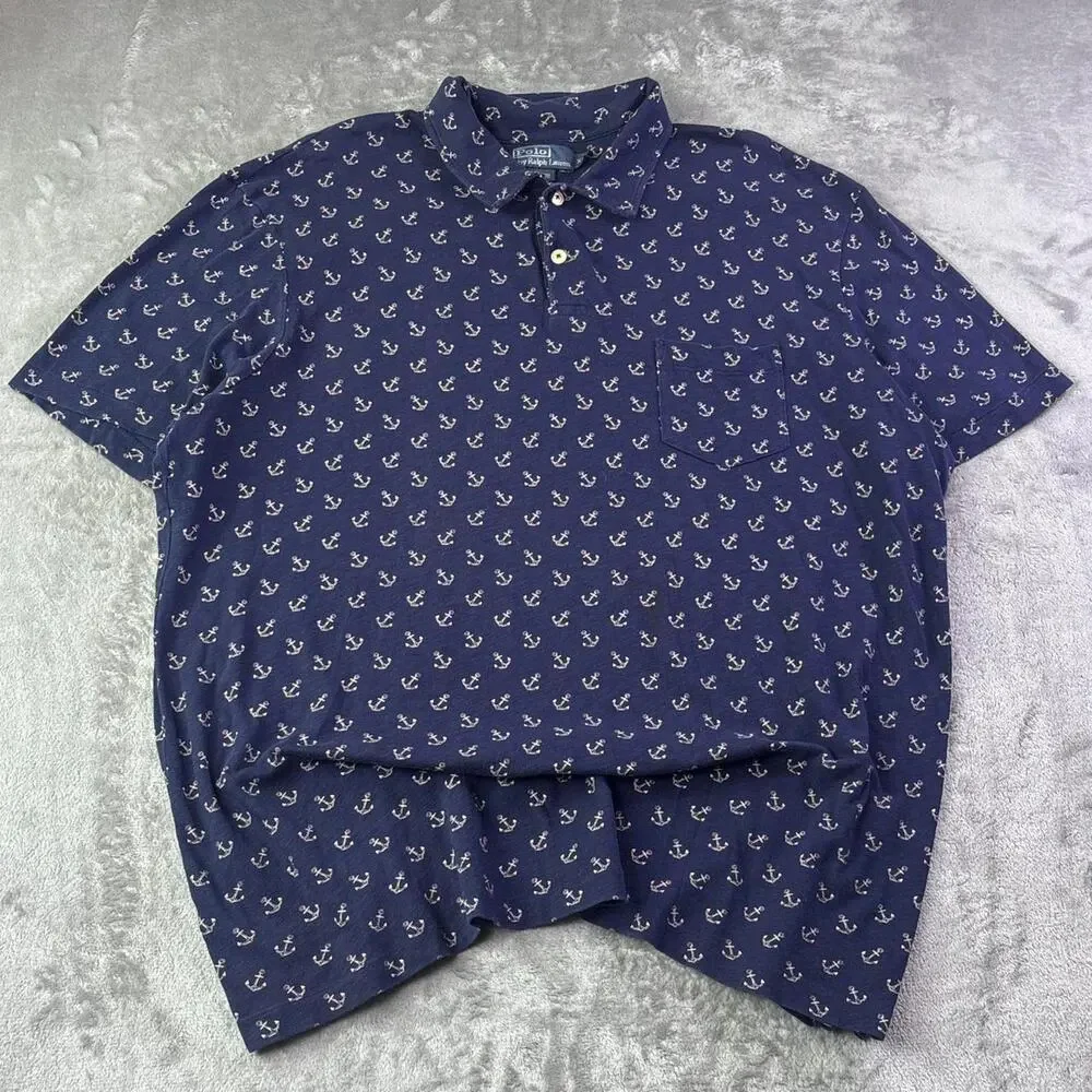 Vintage Polo Ralph Lauren Anchor Polo Shirt Men’s XXL Navy Blue Nautical